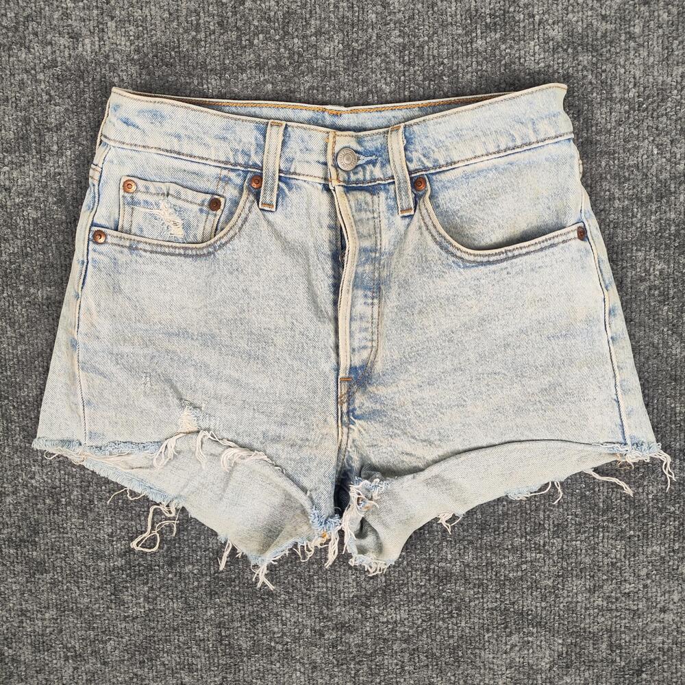 Levis 501 Denim Shorts Womens W26 Light Wash Button Fly Cutoff High Rise